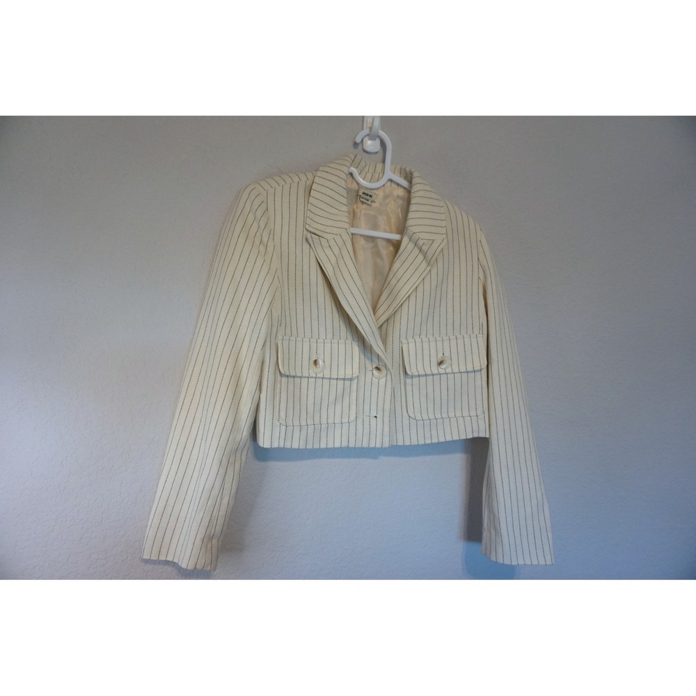 Jason Wu Women Cream Pinstripe Cropped Blazer Jacket Size M WJ8058-101-6PA